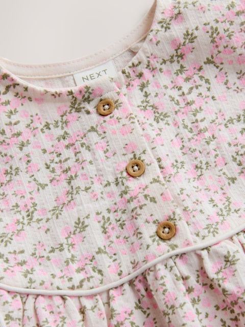 Pink Floral Button Jersey Dress (3mths-7yrs)