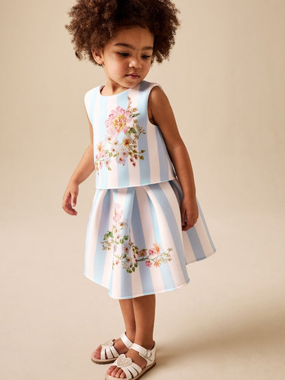 Blue Floral Scuba Top and Skirt Set (3mths-7yrs)