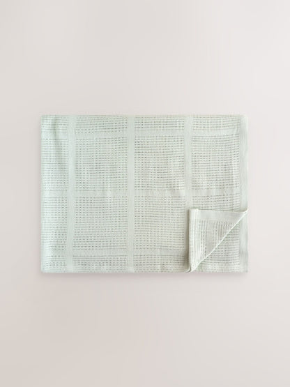 2 Pack Sage Green Cotton Baby Cellular Blankets - Size 75x95