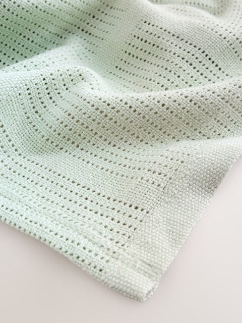 2 Pack Sage Green Cotton Baby Cellular Blankets - Size 75x95