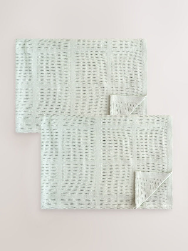 2 Pack Sage Green Cotton Baby Cellular Blankets - Size 75x95