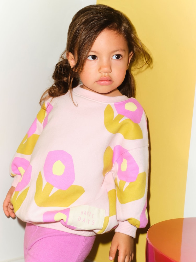 Light Pink Flowers Crew Neck Sweatshirt and Flare Leggings Set (3mths-7yrs)