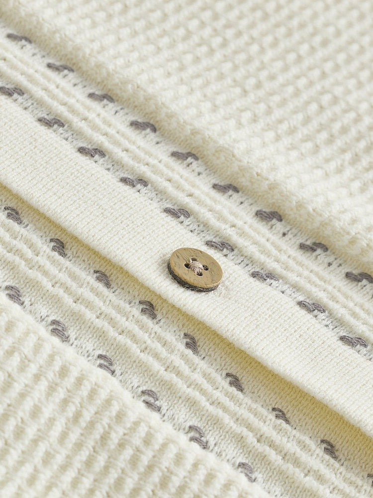 Ecru Textured Knitted Button Through Polo Shirt and Shorts Set (3mths-10yrs)