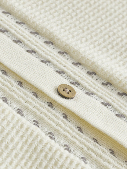 Ecru Textured Knitted Button Through Polo Shirt and Shorts Set (3mths-10yrs)