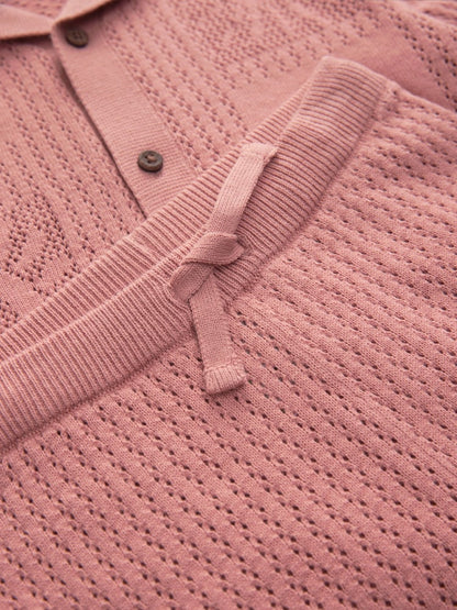 Dusky Pink Textured Knitted Polo Shirt and Shorts Set (3mths-10yrs)