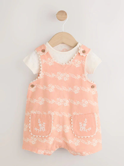 Orange Floral Baby Dungarees and Bodysuits Set 2 Piece (0mths-2yrs)