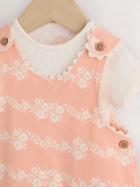 Orange Floral Baby Dungarees and Bodysuits Set 2 Piece (0mths-2yrs)