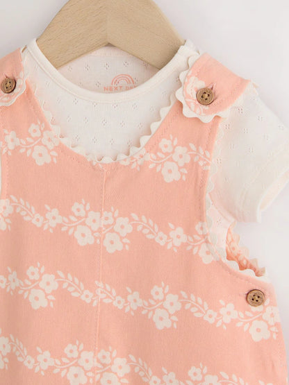 Orange Floral Baby Dungarees and Bodysuits Set 2 Piece (0mths-2yrs)