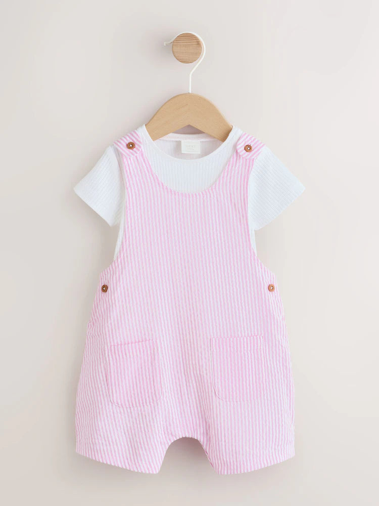 Pink and White Stripe Baby Dungarees and Bodysuits Set 2 Piece (0mths-2yrs)