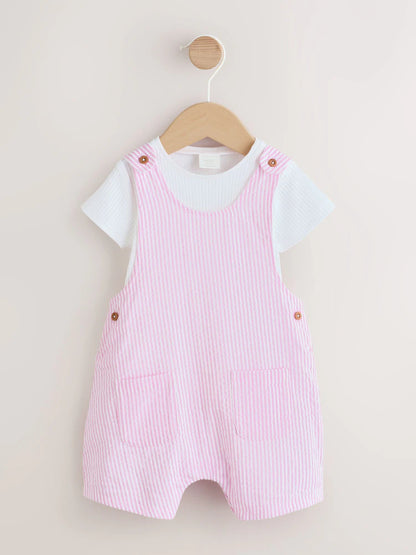 Pink and White Stripe Baby Dungarees and Bodysuits Set 2 Piece (0mths-2yrs)