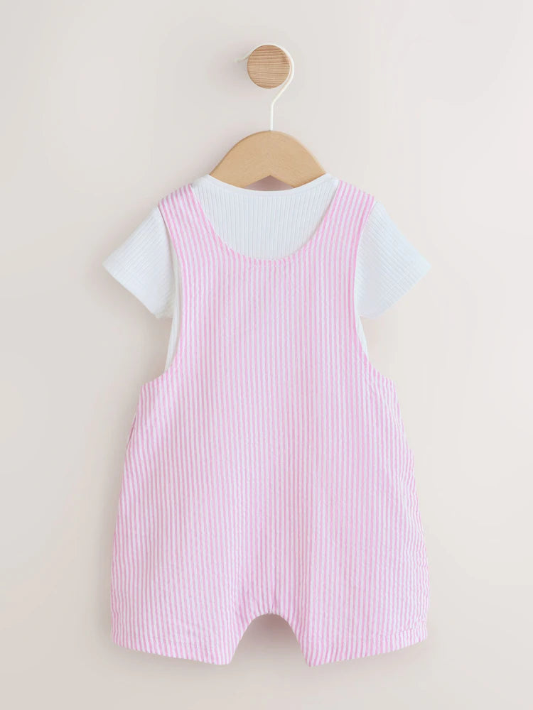 Pink and White Stripe Baby Dungarees and Bodysuits Set 2 Piece (0mths-2yrs)