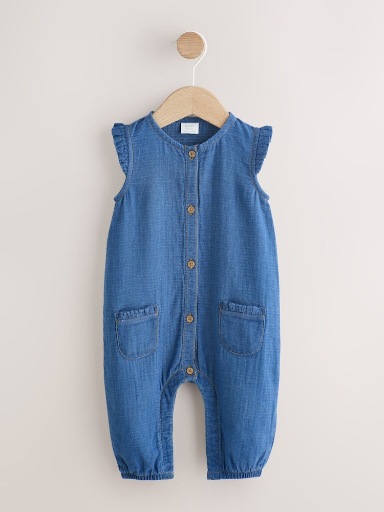 Denim Blue Baby Long Leg Romper (0mths-2yrs) - 12-18 Months (80-86cm)