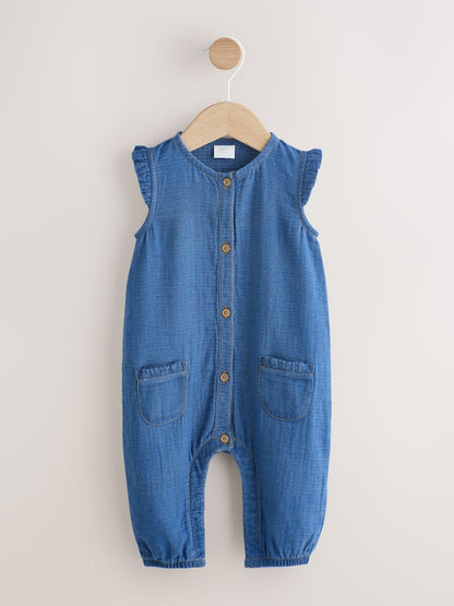 Denim Blue Baby Long Leg Romper (0mths-2yrs) - 12-18 Months (80-86cm)