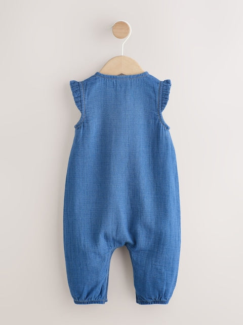 Denim Blue Baby Long Leg Romper (0mths-2yrs) - Size Up to 1 Month (56cm)
