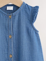 Denim Blue Baby Long Leg Romper (0mths-2yrs) - Size Up to 1 Month (56cm)