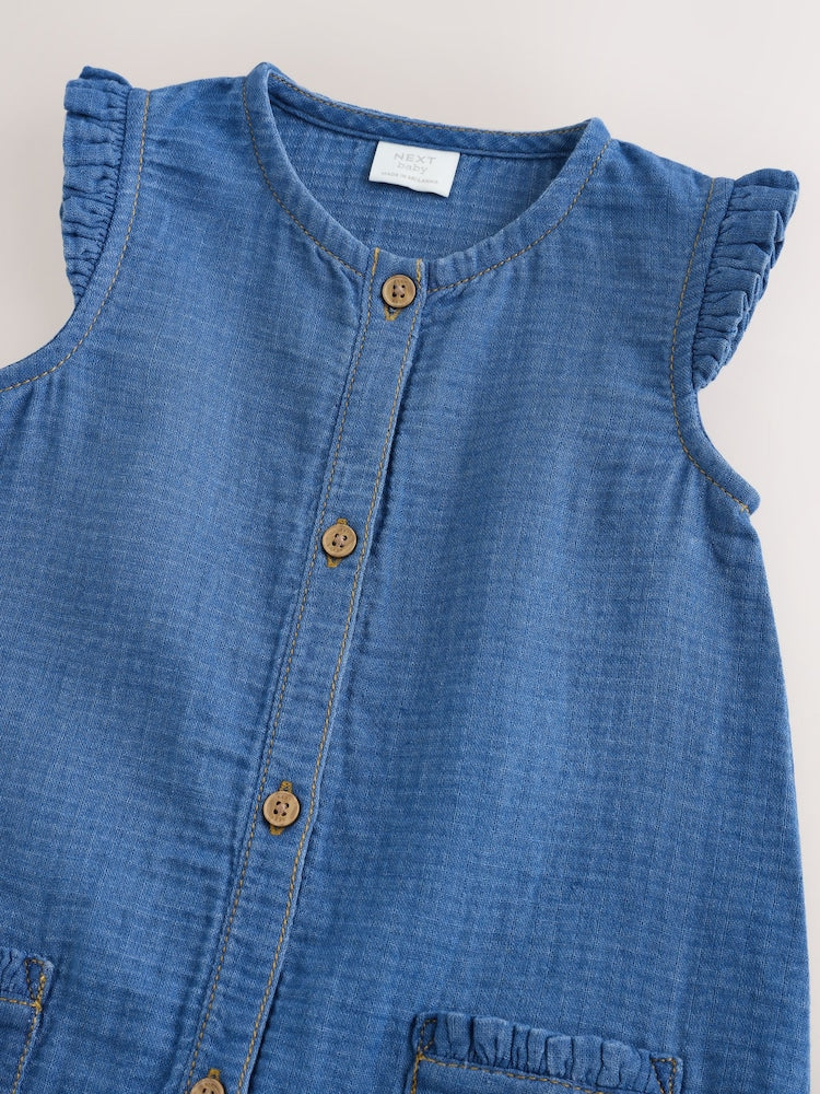 Denim Blue Baby Long Leg Romper (0mths-2yrs)