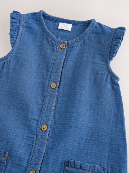 Denim Blue Baby Long Leg Romper (0mths-2yrs) - Size Up to 1 Month (56cm)
