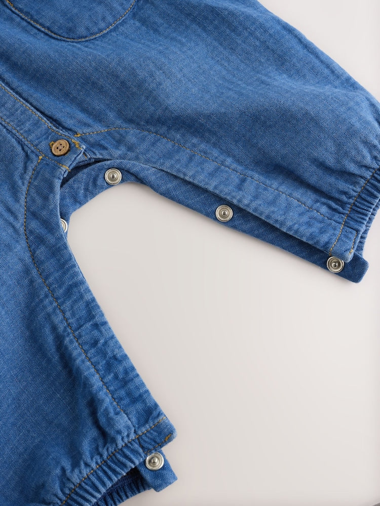 Denim Blue Baby Long Leg Romper (0mths-2yrs)