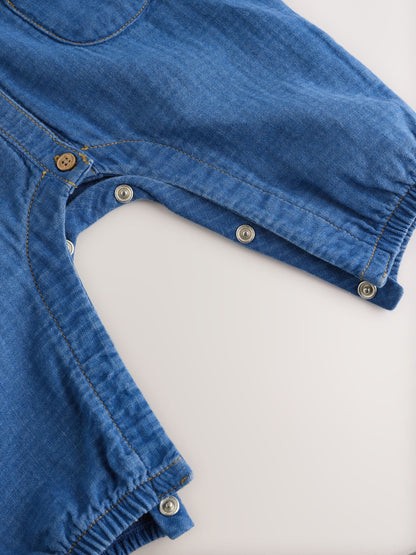 Denim Blue Baby Long Leg Romper (0mths-2yrs) - Size Up to 1 Month (56cm)