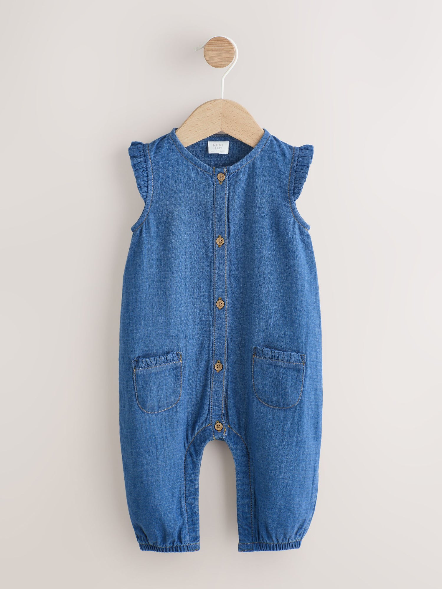 Denim Blue Baby Long Leg Romper (0mths-2yrs) - Size Up to 1 Month (56cm) - Default 1