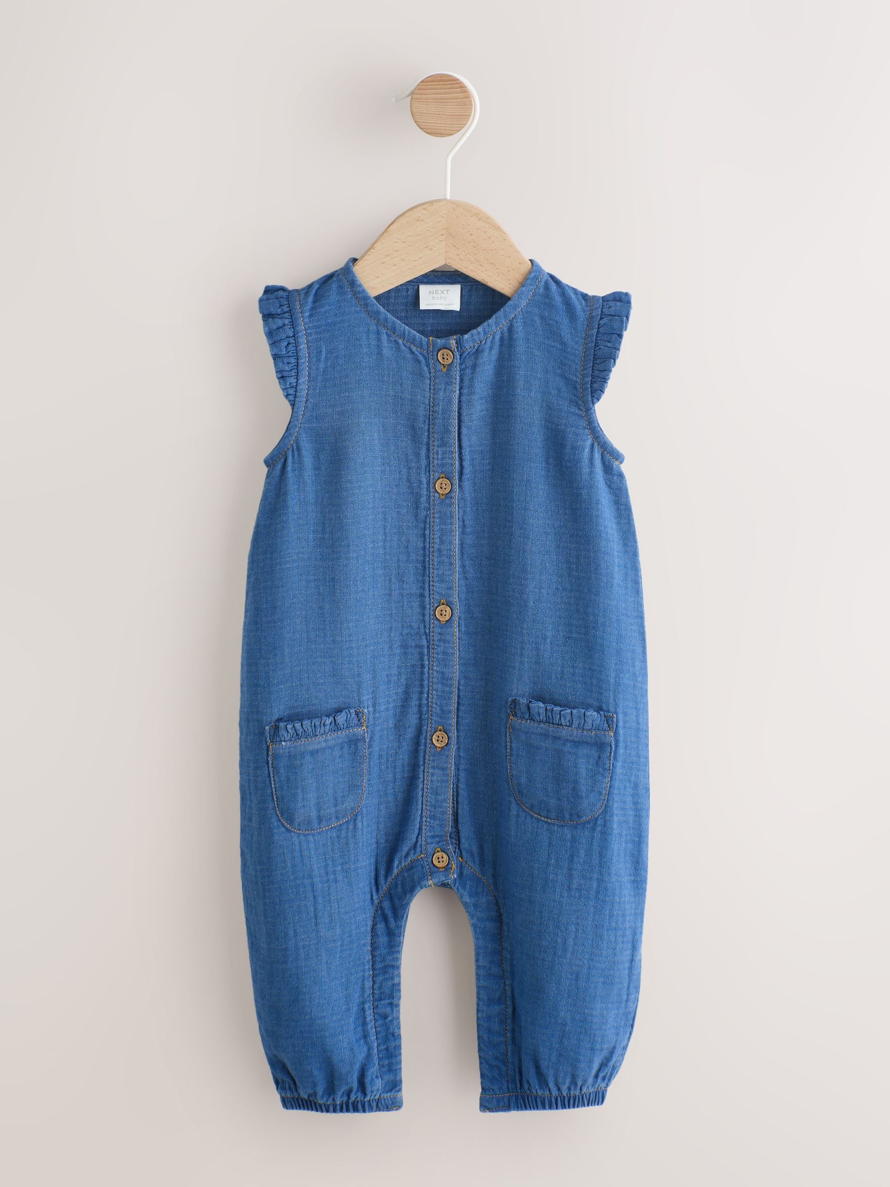 Denim Blue Baby Long Leg Romper (0mths-2yrs) - Size Up to 1 Month (56cm) - Default 1
