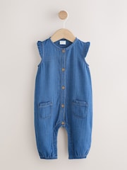 Denim Blue Baby Long Leg Romper (0mths-2yrs) - Size Up to 1 Month (56cm)