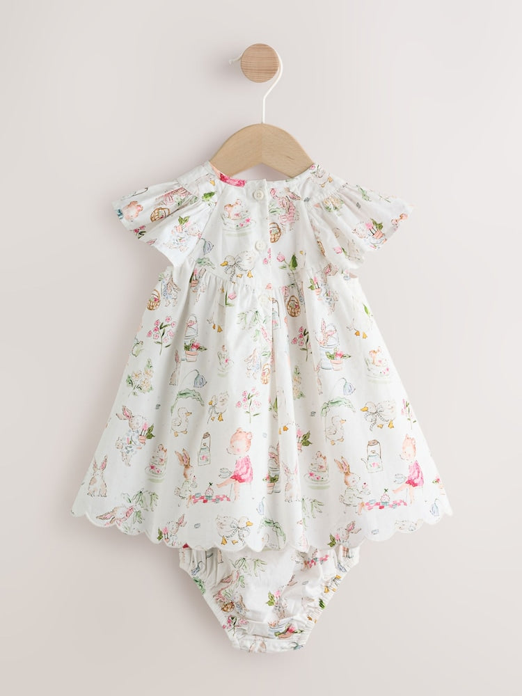 White Character Woven Baby Dress and Knickers Set 2 Piece (0mths-2yrs)