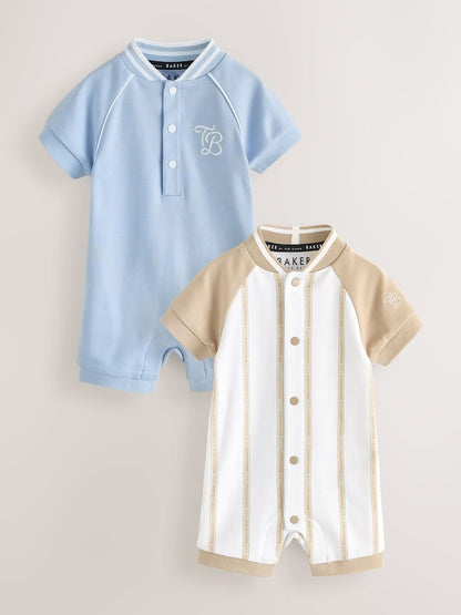 Baker by Ted Baker Blue/Stone Varsity Rompers 2 Pack - Size Newborn - Blue/Stone