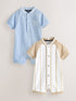 Baker by Ted Baker Blue/Stone Varsity Rompers 2 Pack - Size Newborn - Blue/Stone
