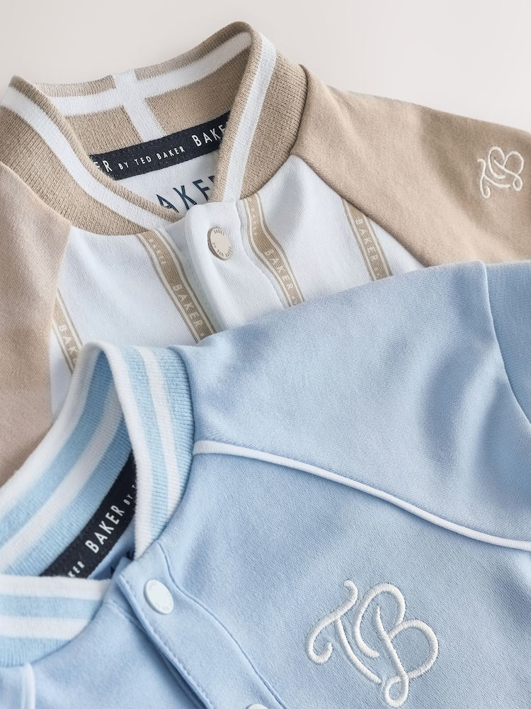 Baker by Ted Baker Blue/Stone Varsity Rompers 2 Pack - Size Newborn
