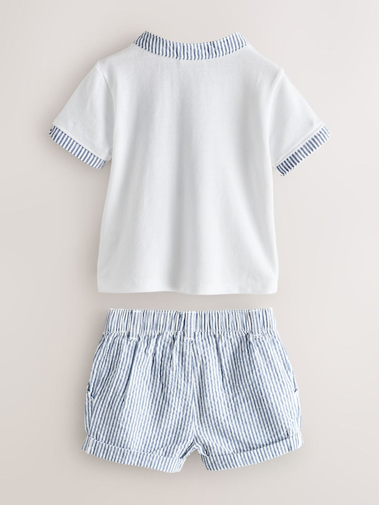 Baker by Ted Baker Grandad Collar White/Blue Shirt and Stripe Shorts Set