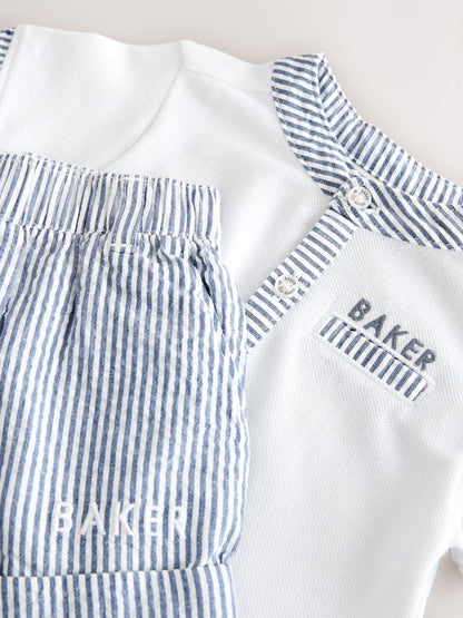 Baker by Ted Baker Grandad Collar White/Blue Shirt and Stripe Shorts Set