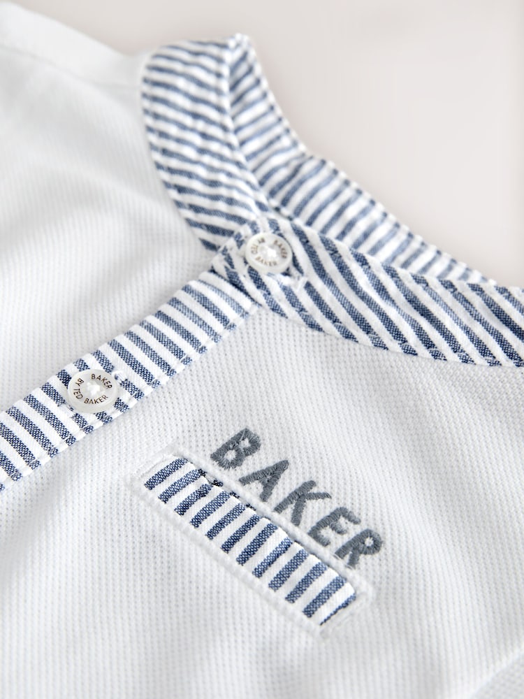 Baker by Ted Baker Grandad Collar White/Blue Shirt and Stripe Shorts Set