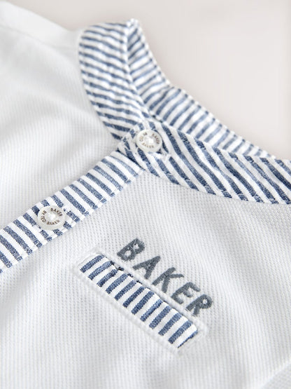 Baker by Ted Baker Grandad Collar White/Blue Shirt and Stripe Shorts Set