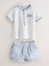 Baker by Ted Baker Grandad Collar White/Blue Shirt and Stripe Shorts Set
