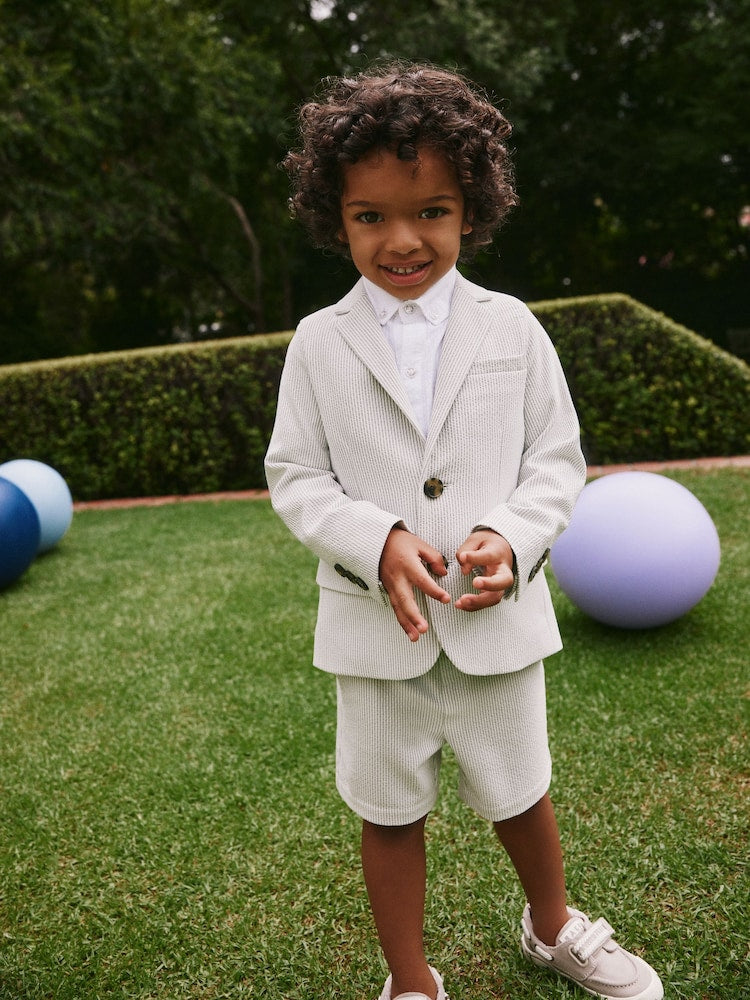 Baker by Ted Baker White/Blue Seersucker Textured Suit Jacket and Shorts Set