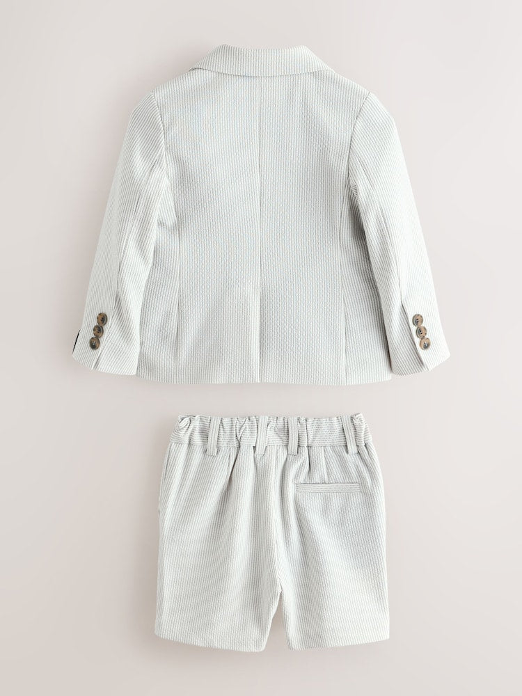 Baker by Ted Baker White/Blue Seersucker Textured Suit Jacket and Shorts Set