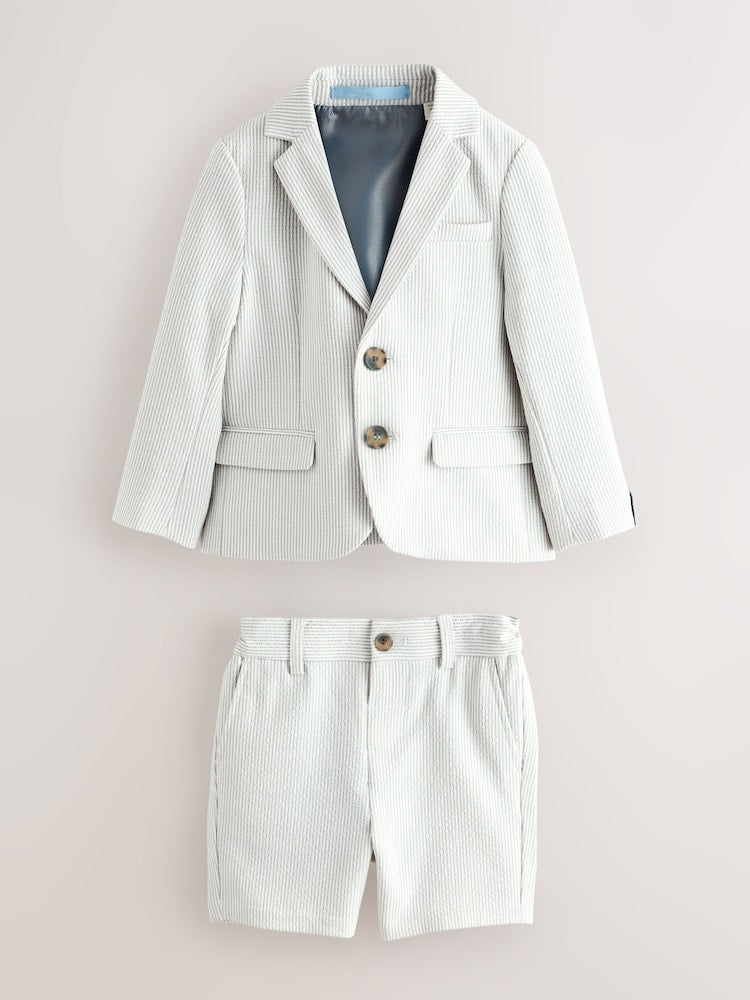Baker by Ted Baker White/Blue Seersucker Textured Suit Jacket and Shorts Set