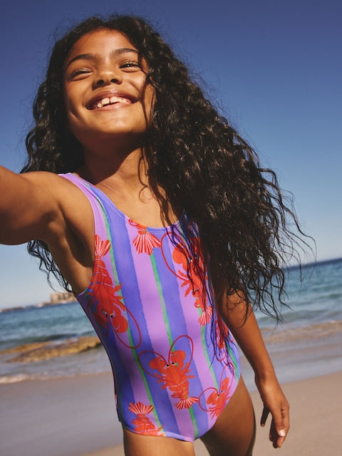 Purple Stripe Lobster Scoop Neck Swimsuit (3mths-16yrs) - Size 3-6 Months (62-68cm)