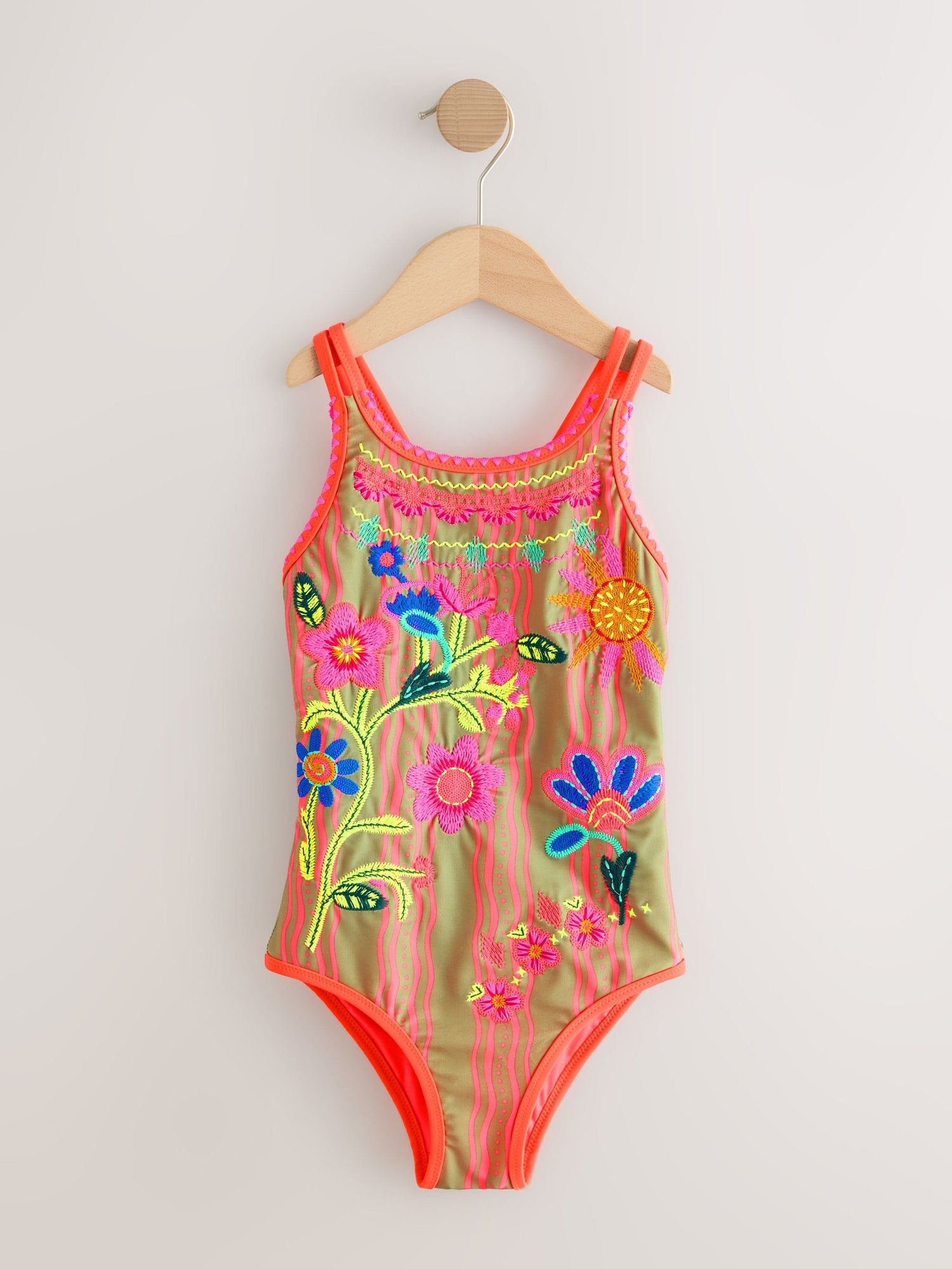 Orange Floral Embroidered Double Strap Swimsuit (3-16yrs) - Size 3 Years (98cm)