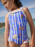 Blue Floral Stripe Ruffle Swimsuit (3-16yrs) - Blue Floral Stripe / 10 Years (140cm)