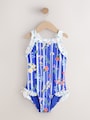 Blue Floral Stripe Ruffle Swimsuit (3-16yrs) - Size 3 Years (98cm)