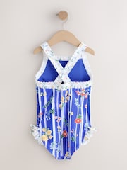 Blue Floral Stripe Ruffle Swimsuit (3-16yrs) - Size 3 Years (98cm)