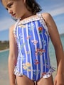 Blue Floral Stripe Ruffle Swimsuit (3-16yrs) - Size 3 Years (98cm)