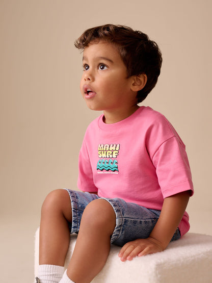 Pink Surfboard Short Sleeve Back Print T-Shirt (3mths-7yrs) - Size 3-6 Months (62-68cm)