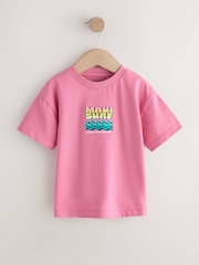 Pink Surfboard Short Sleeve Back Print T-Shirt (3mths-7yrs) - Size 3-6 Months (62-68cm)