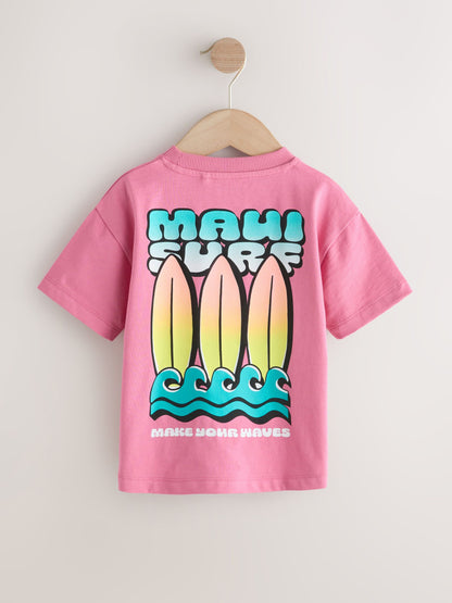Pink Surfboard Short Sleeve Back Print T-Shirt (3mths-7yrs) - Size 3-6 Months (62-68cm)