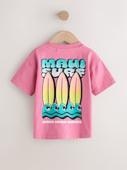 Pink Surfboard Short Sleeve Back Print T-Shirt (3mths-7yrs) - Size 3-6 Months (62-68cm)