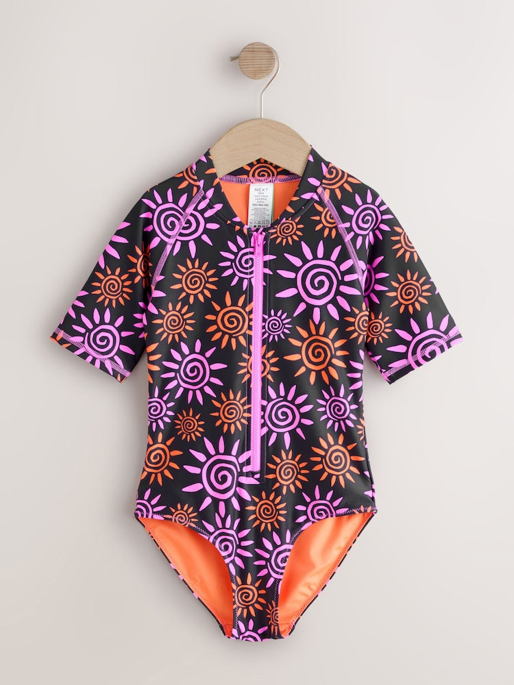 Black/Pink Sun Short Sleeved Sunsafe Swimsuit (3mths-16yrs)