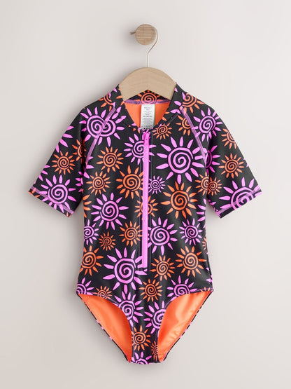 Black/Pink Sun Short Sleeved Sunsafe Swimsuit (3mths-16yrs)